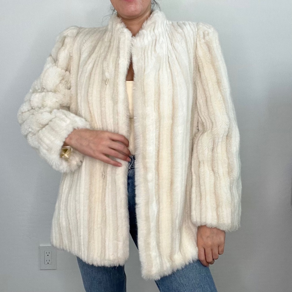 80s Intrigue De Ball Luxury Fabric Cream Faux Fur Coat Sz 10 Vintage‎ Union Made